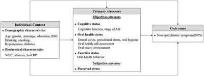 Associations Between Oral Health Status, Perceived Stress, and Neuropsychiatric Symptoms Among Community Individuals With Alzheimer's Disease: A Mediation Analysis